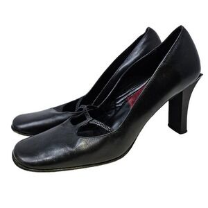 Vintage Y2K BCBG 7.5 Black Leather Mary Jane Heels Chunky Square Toe Goth
